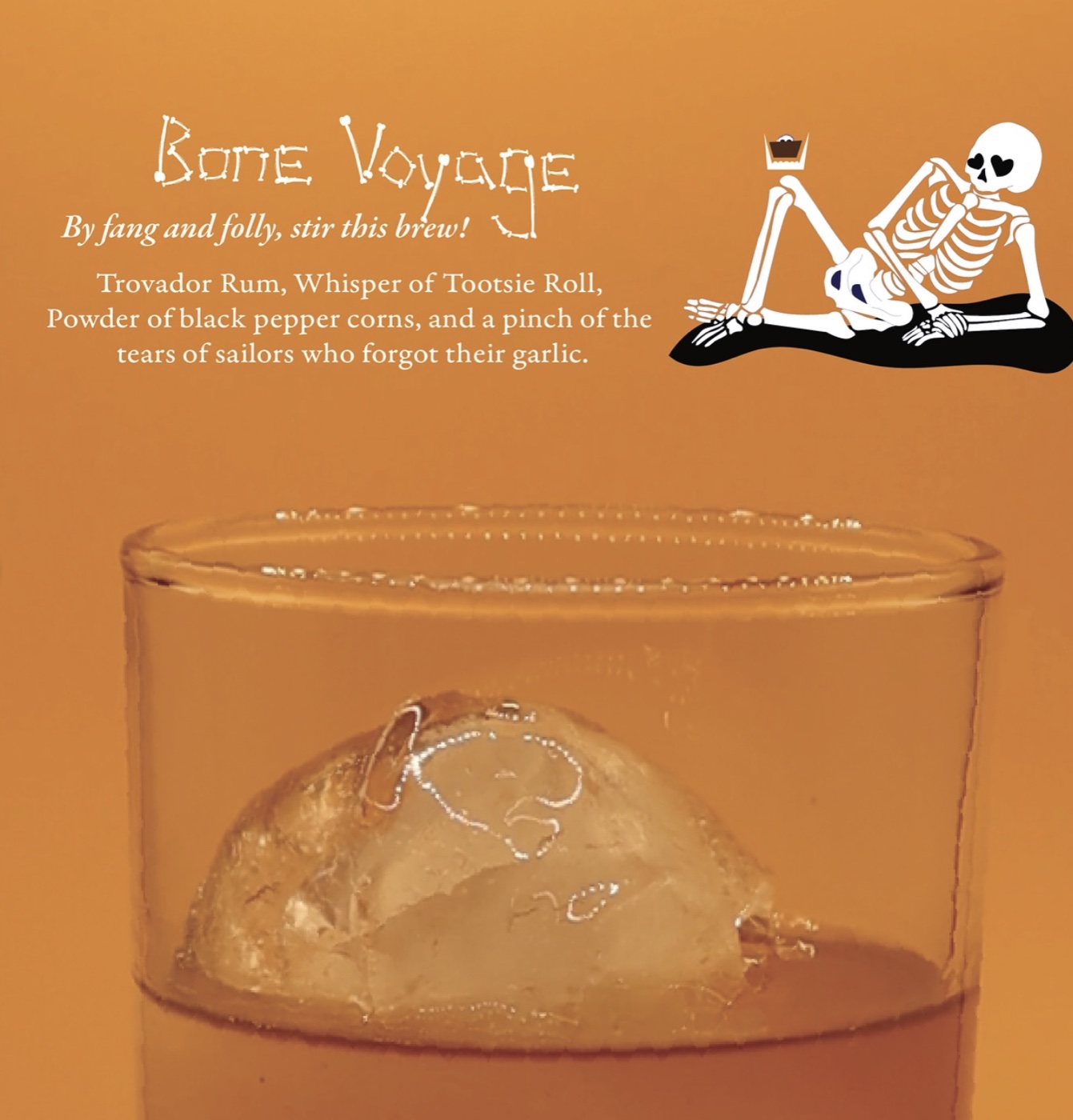 Bone Voyage cocktail card featuring Trovador Rum