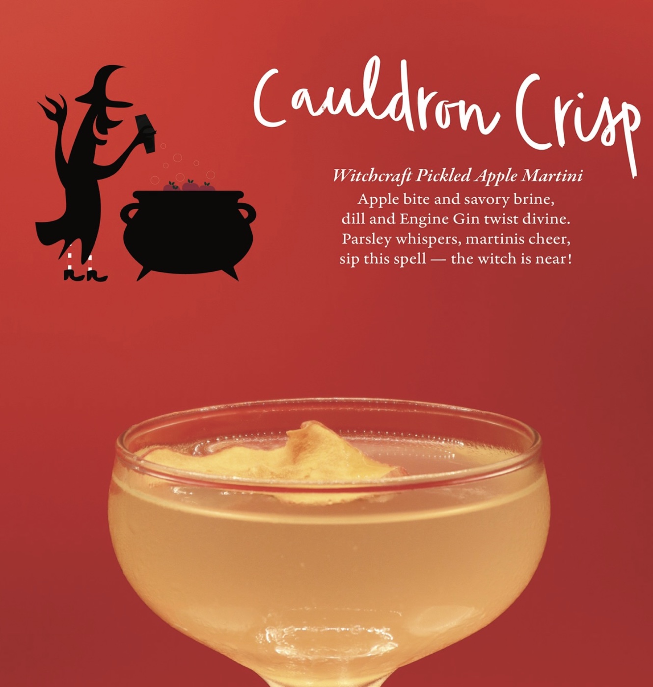 Cauldron Crisp cocktail card featuring Engine Gin